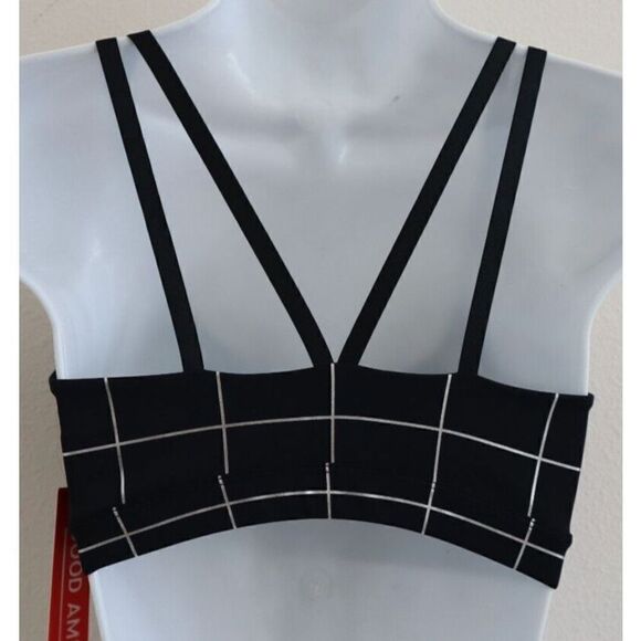 Good American GP0600 002 Women's Sz 1 Black/Silver Graphic Plaid Sports Bra - Picture 5 of 5